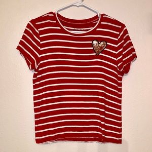 Women's Red & White Striped Tee
